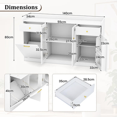 140 cm Large Buffet Cabinet with 2 Glass Doors