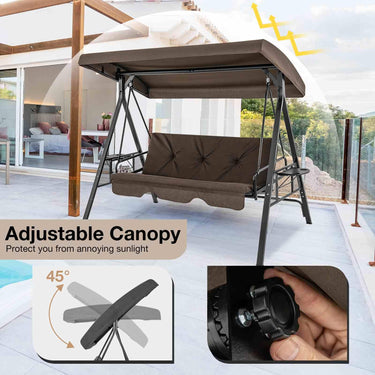3-Seat Patio Porch Swing 2-in-1 Convertible Swing Chair to Flat Bed