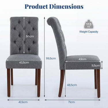 Upholstered Dining Chairs Set of 2 with Padded Seat and Backrest