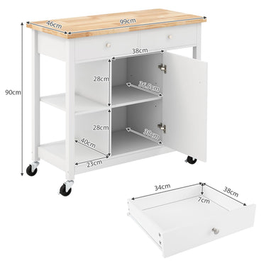 Kitchen Island on Wheels with Shelves and Drawers