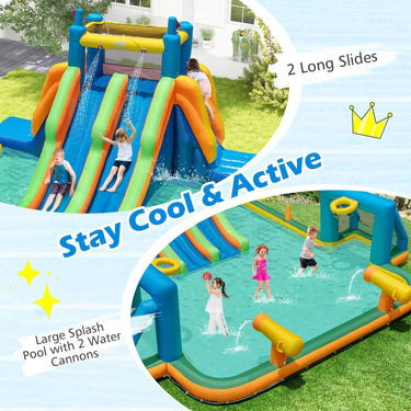 Inflatable Water Slide Water Park with 2 Long Slides and Soccer Gates