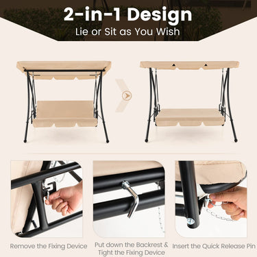 2 Seat Outdoor Convertible Swing Chair with Flat Bed