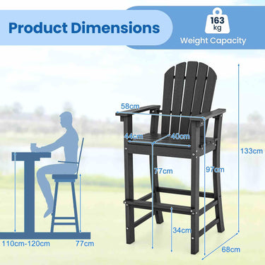 Outdoor 77cm Seat Height HDPE Bar Stool with High Backrest