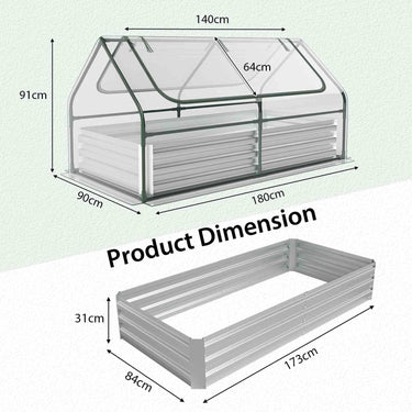 Outdoor 180 x 90 x 91cm Galvanized Raised Garden Bed with Greenhouse