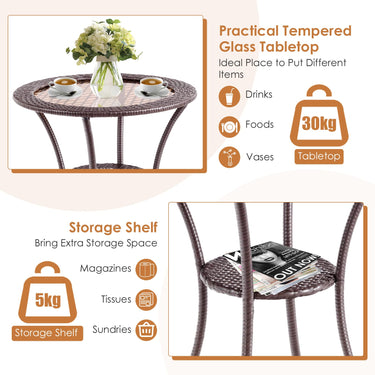 Outdoor Round Dining Table, Patio Bistro Table w/ Tempered Glass Tabletop
