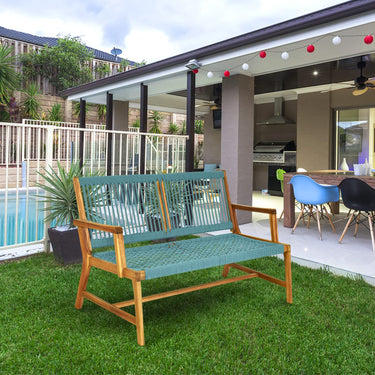 2-Person Patio Wood Bench Loveseat Lounge Chair