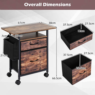 2-Drawer Mobile File Cabinet, Rolling Printer Stand with Extended Tabletop
