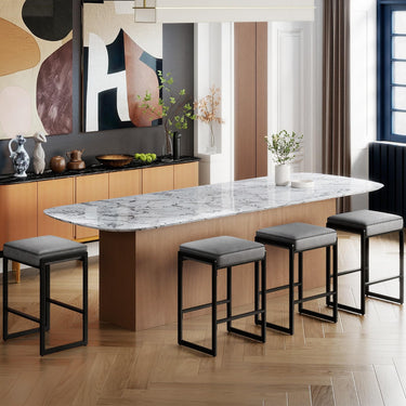 Bar Stools Set of 2, Counter Height Barstools with Faux Leather Upholstered Seat