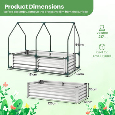 120 x 30 x 60 cm Galvanized Raised Garden Bed w/Greenhouse Cover