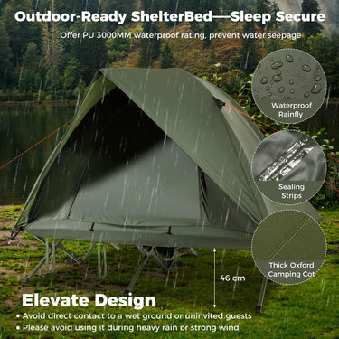 2-Person Camping Cot Tent with Mesh Doors and Skylight Roof