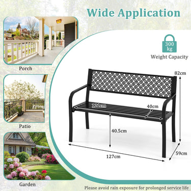 127 cm Outdoor Garden Bench Metal Patio Bench with Geometric Lattice Backrest