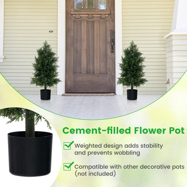 Artificial Cedar Topiary Tree Fake Pine Tree with Plastic Nursery Pot Non-Fading & Sun-Proof Leaves