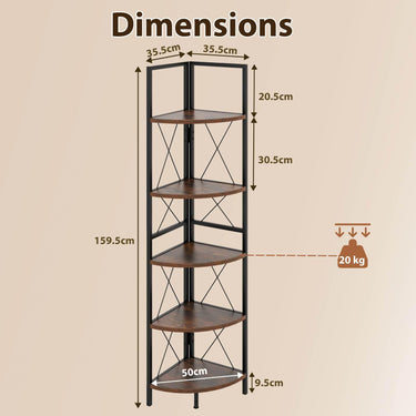 5-Tier Corner Bookshelf Stand with Metal Frame