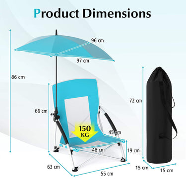 Foldable Beach Umbrella Chair with Adjustable Parasol and Universal Umbrella Clamp