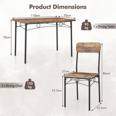 5-Piece Dining Table Set for 4 with Metal Frame and Wood Rectangular Table