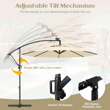 3m Solar LED Offset Cantilever Umbrella for Backyard Poolside Lawn Garden