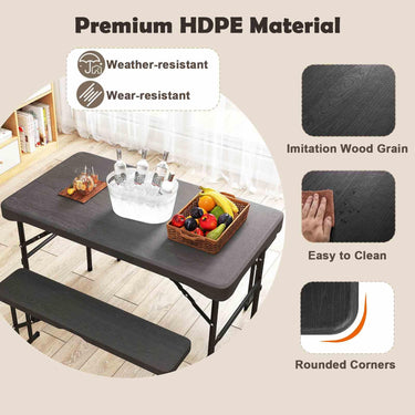 All-Weather HDPE Folding Picnic Table Set with 2 Benches