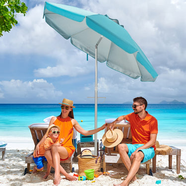 198cm Beach Umbrella w/Sand Anchor, Outdoor Patio Umbrella w/Push Button Tilt & UPF 50+ Protection - PatiojoyAU