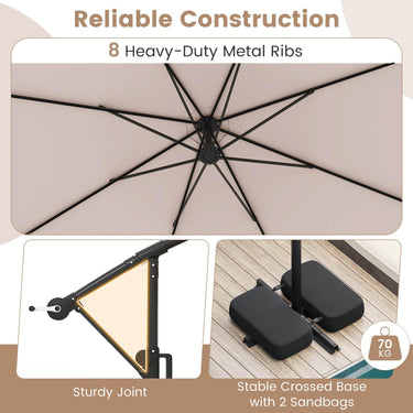 3 m Solar Offset Hanging Umbrella with Base