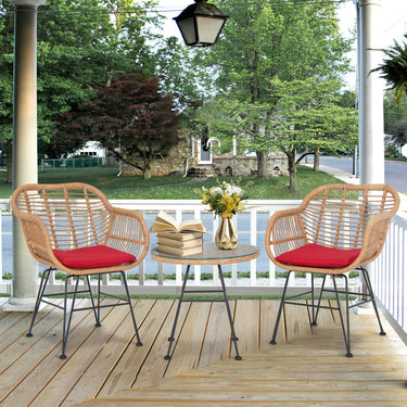 Patio Bistro Set, Outdoor PE Rattan Armchairs with Tempered Glass Coffee Table - PatiojoyAU