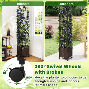 220cm Tall Raised Garden Bed with Trellis and Lockable Wheels