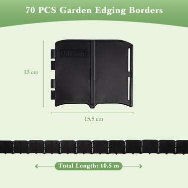 70 PCS Garden Edging Borders, 10.5 m No Dig Plastic Landscape Edging Kit w/Interlocking Design