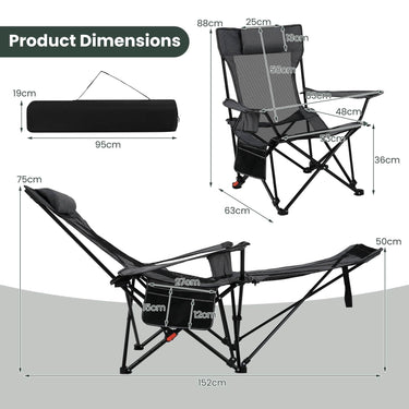 Camping Lounge Chair with Detachable Footrest for Fishing Camp Picnics