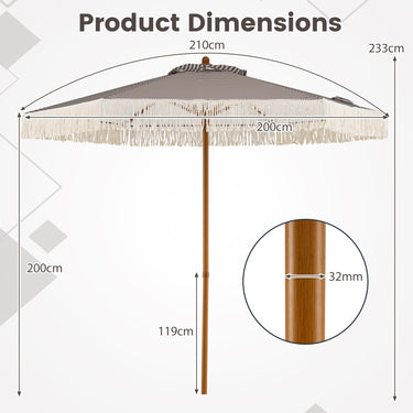 2.1m Patio Umbrella with Fringe, Sun-Protective Polyester Canopy, Cute Beach Umbrella, Market Table Umbrella