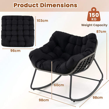Outdoor Rocking Chair, Oversized Patio PE Wicker Egg Chair