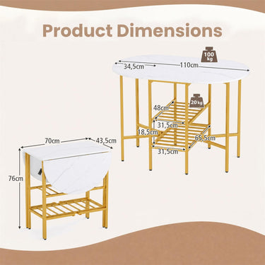 Folding Kitchen Table for 4 with Storage and Metal Frame