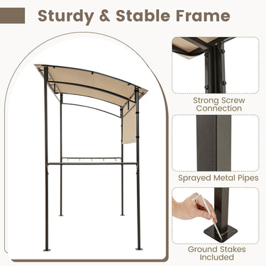 Patio Barbecue Canopy with Serving Shelf and Storage Hooks for Garden