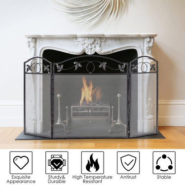 3-Panel Fireplace Screen Pet Safety Fence Fireplace Fence, Sturdy Steel Frame