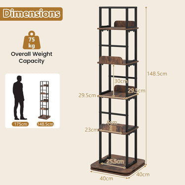 5-Tier Rotating Bookshelf Tower with 360° Spinning Design