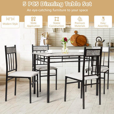 5-Piece Dining Table Set with 4 High Back Chairs & 1 Rectangular Table