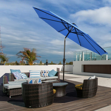 3m Solar Powered LED Lighted Patio Umbrella, Table Market Umbrella with Tilt and Crank