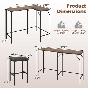 3-Piece Bar Table and Chair Set with 2 Outlets USB C for Kitchen