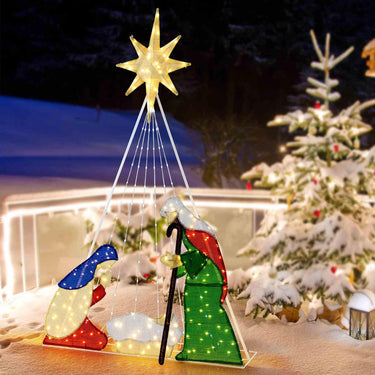 180CM Lighted Nativity Scene with 240 LED Lights and Ground Stakes