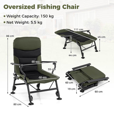 Oversized Foldable Fishing Chair for Adults with Padded High-Back and Armrest