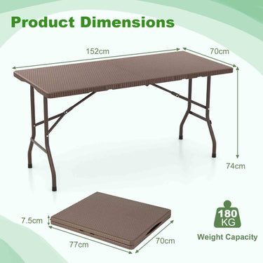 1.5m Folding Picnic Table with Rattan Grain HDPE Tabletop and Sturdy Metal Fame