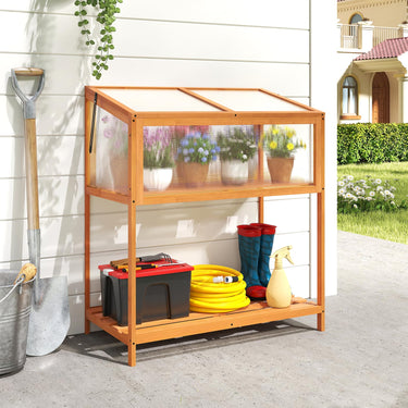 Wood Cold Frame Greenhouse, Openable Roof & Slatted Storage Shelf, Space-Saving Indoor Outdoor Hot House