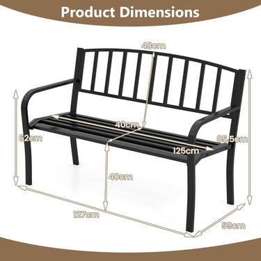 Outdoor Bench 127cm Garden Bench with Slatted Backrest and Curved Armrests