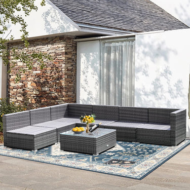 7 Piece Outdoor Sofa Set, Patio Rattan Conversation Set w/Seat & Back Cushions