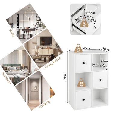 3-Tier Bookshelf with 3 Cubes & 3 Drawers for Office