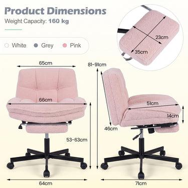 Teddy Plush Office Chair with Footrest and Adjustable Height Ergonomic Reclining Swivel Vanity Chair