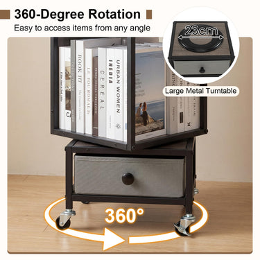 4-Tier Rotating Bookshelf on Wheels 360° Spinning Corner Book Shelf Tower