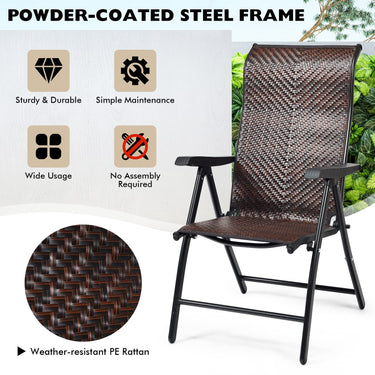 2 Piece Patio Rattan Folding Chair, Outdoor Wicker Portable Camping Chair