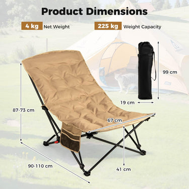 Folding Camping Chair with Adjustable Backrest and Padded Seat