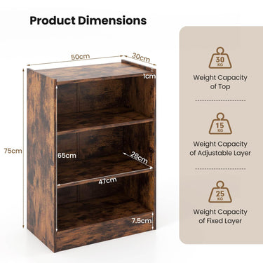 Floor Standing Open Bookshelf with Adjustable Shelves for Living Room, Bedroom, Study