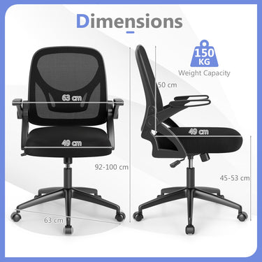 Mesh Ergonomic Computer Desk Chair with Lumbar Support and Flip-up Arms