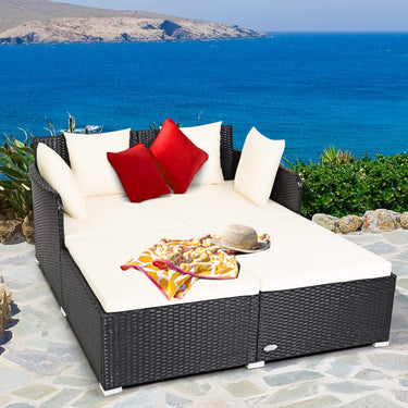 Rattan Daybed, Outdoor Furniture w/Spacious Seat, Weather-Resistant Rattan (Beige)